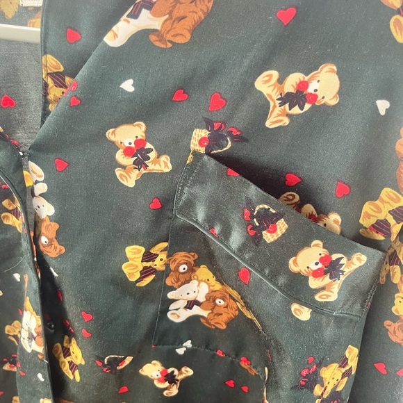Jenny Buchanan Pajama Set Womens medium teddy bears and hearts forest green - Picture 8 of 8